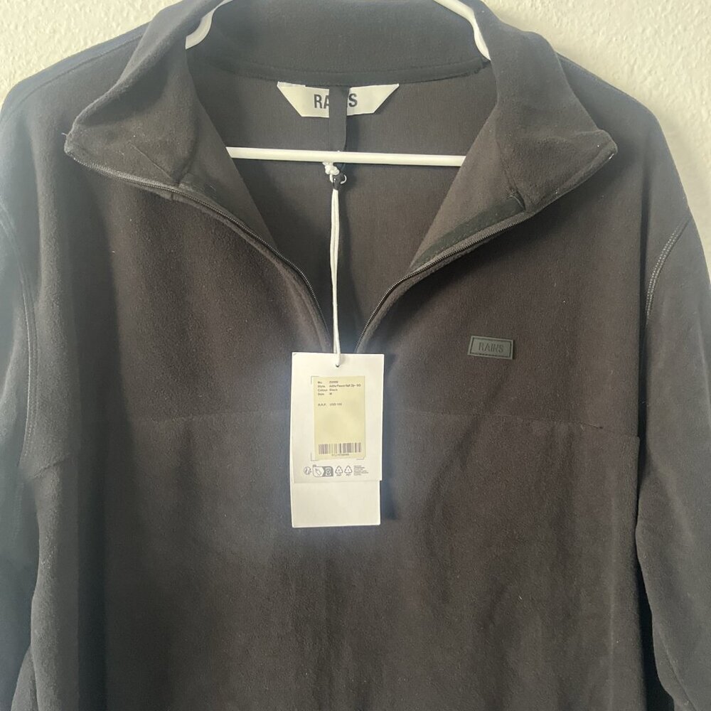 Rains Men's Addis Fleece Half Zip Pullover. Black Size M New with Tags - Picture 2 of 6